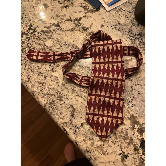 Barbara Blank Men's Necktie Tie Silk Hand Made USA Beige Burgundy 66 1/2" 90s - Picture 5 of 8